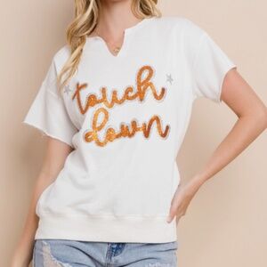 glitter print TOUCH DOWN short sleeve sweatshirt size SMALL